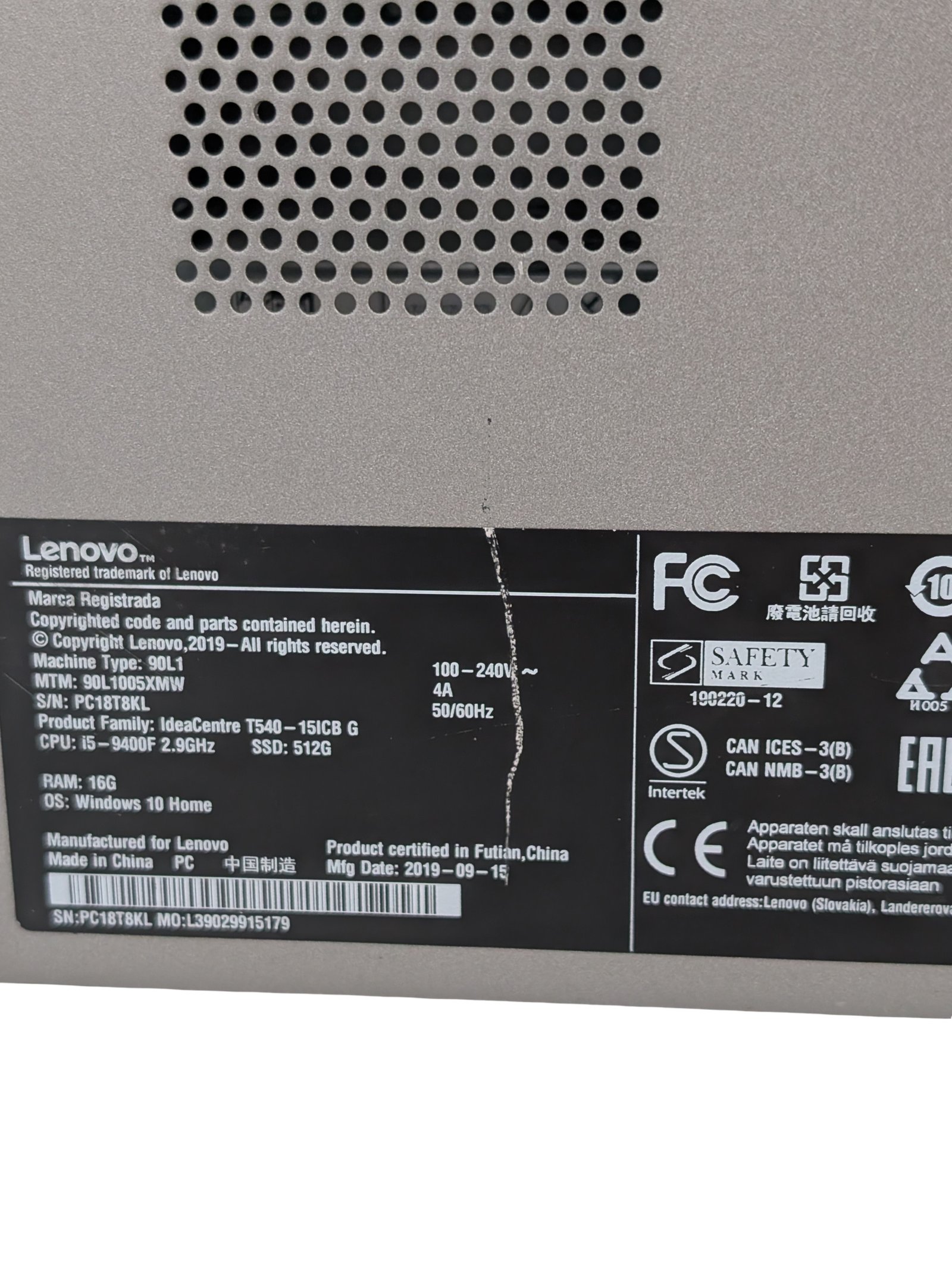 Lenovo IdeaCentre T540/i5-9400F/16GB/512GB/GTX 1660 Ti 6GB (REFURBISHED)